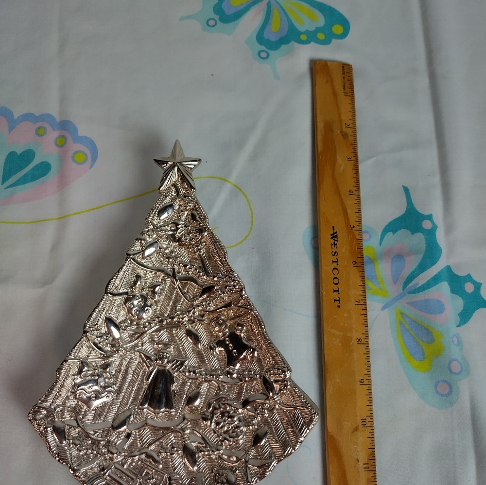 Gorham Lenox Silver Plated Christmas Tree Treat Dish Metal Candy Dish 9x6in - Picture 4 of 16